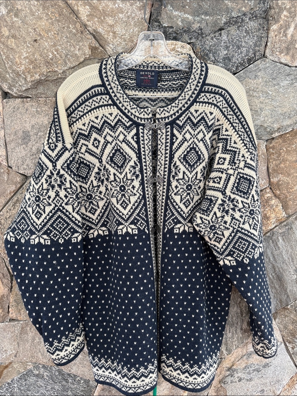 Devold Women’s Navy and Cream Zip Nordic Cardigan
